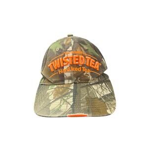 Twisted Tea Camo Baseball Cap Orange Logo Adjustable Strapback Hunting Hat